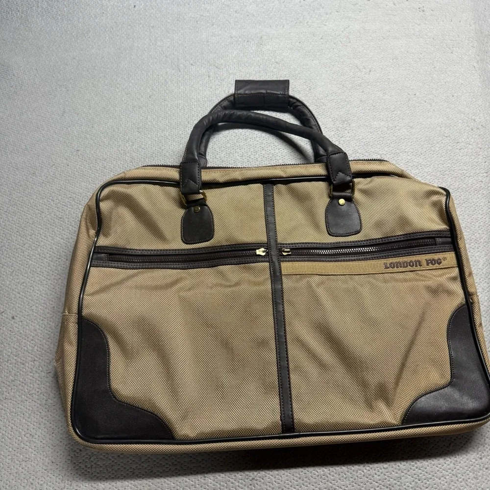 London Fog Vintage Y2K Tan and Black Men's Briefcase Bag EUC